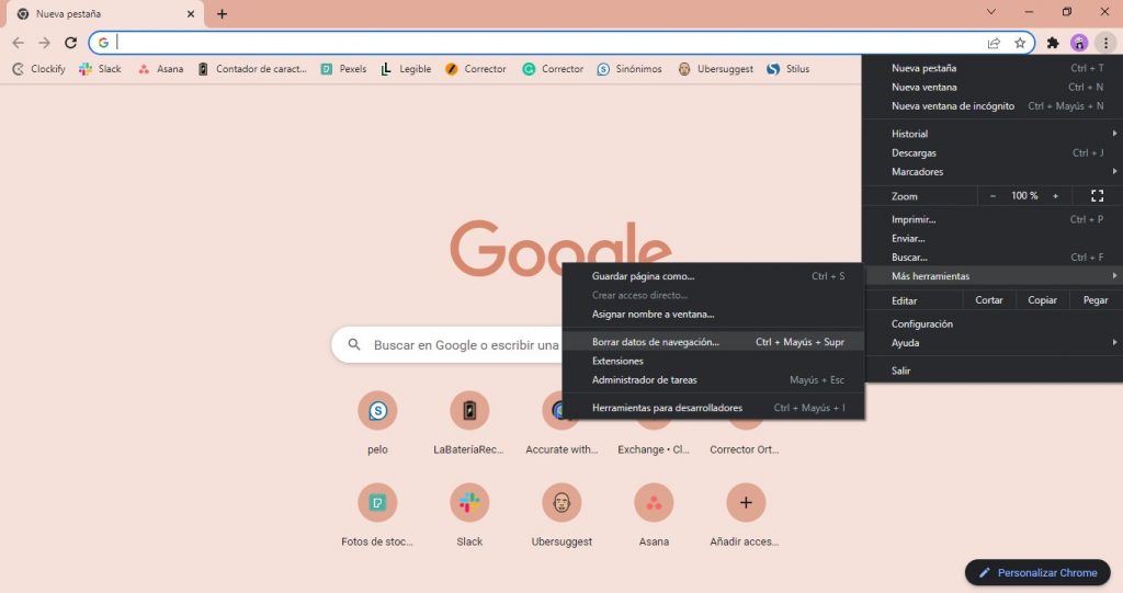Pantalla de chrome configuración ¿Cómo borrar caché de Chrome?
