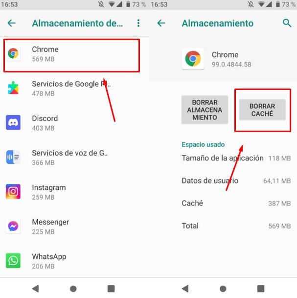 Borrar la caché en dispositivos con Android 9