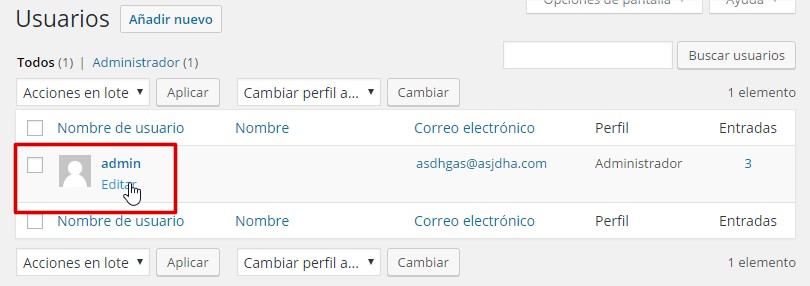 Seleccionar usuario Selección de usuario para cambiar contraseña, solución a hackeo wordpress
