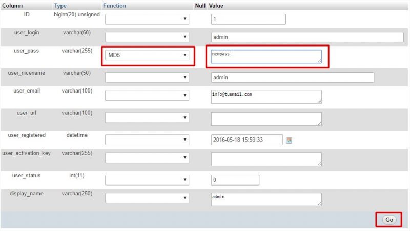 Modificar el campo user_pass Modificar campo user_pass, solución a hackeo wordpress